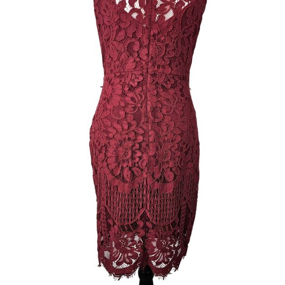 Main Strip Womens Dress Medium Lace Floral Burgundy Sleeveless Wedding Party - Picture 4 of 10